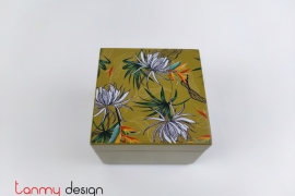 Green square lacquer box with night cactus flower pattern 8*H6 cm 